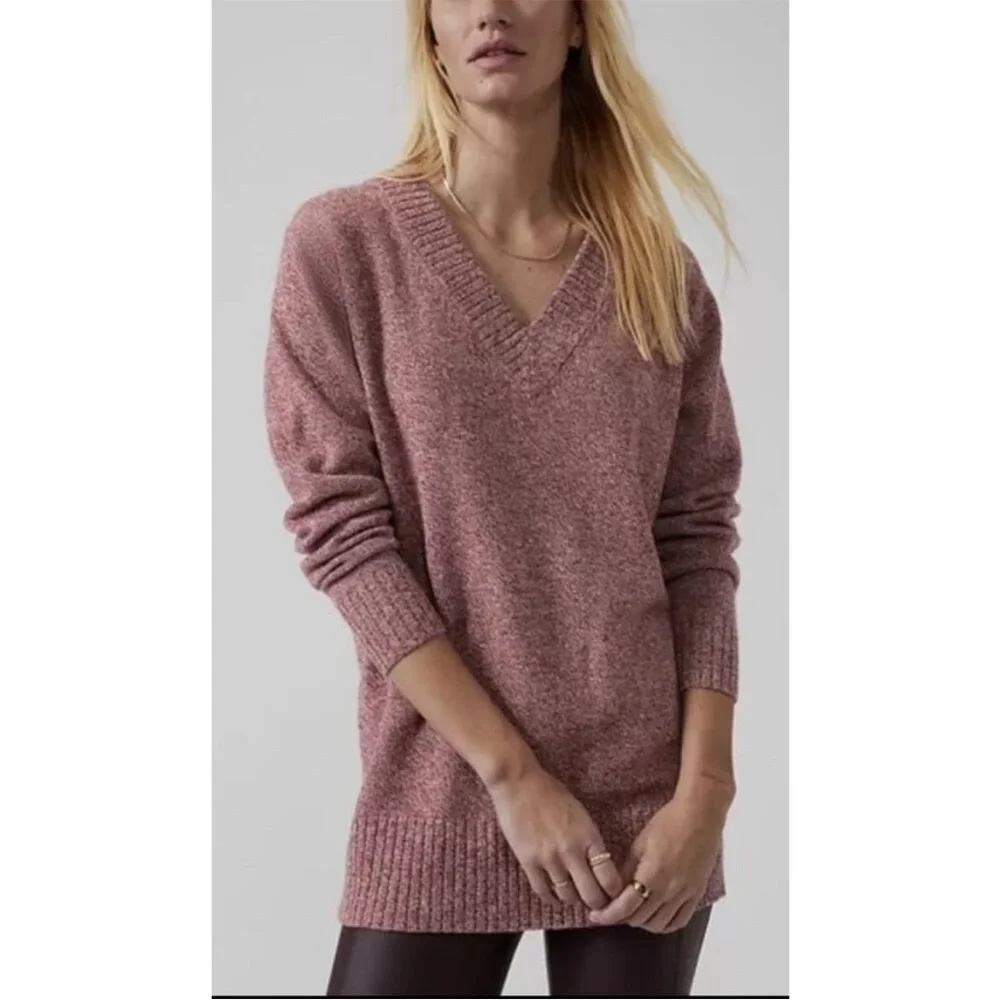 Athleta S Wine Red Vital V-Neck Tunic Sweater Cashmere Wool Lounge Oversized